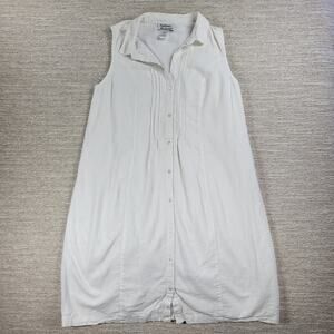 Anthony Richards Shirt Dress Womens 16W White Linen‎ Blend Pleated Midi Collared